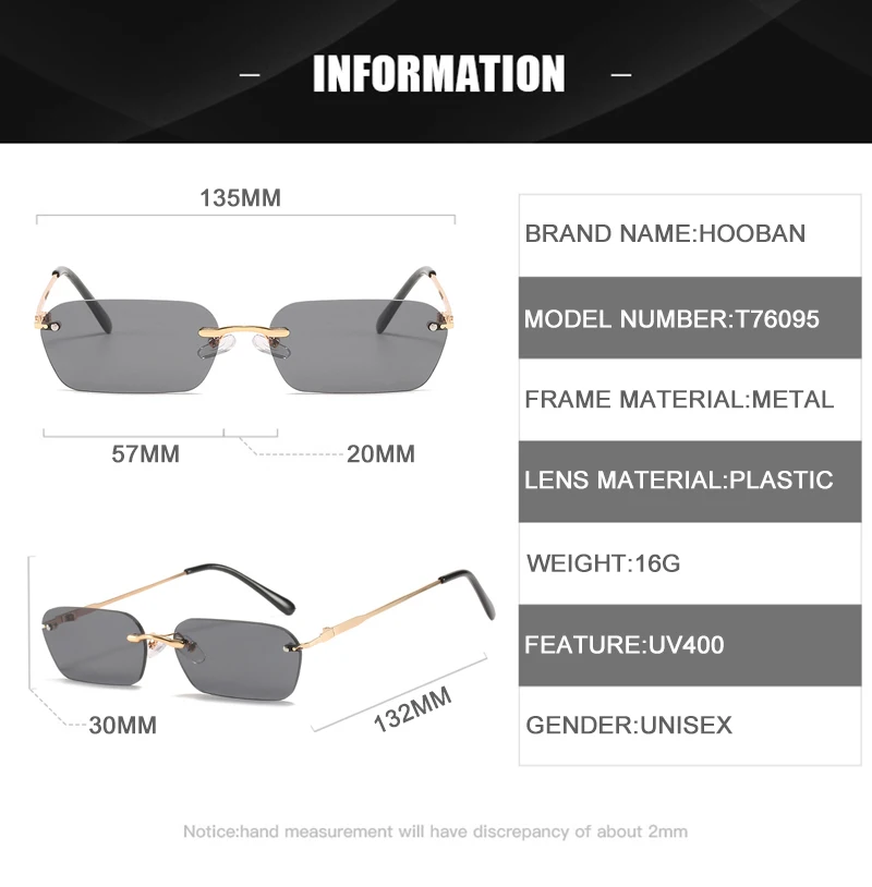 Mode Randlose Sonnenbrille Männer Frauen Klassische Leichte Sonnenbrille Für Männliche Luxus Rechteck Rahmenlose Brillen UV400 – Detail 6