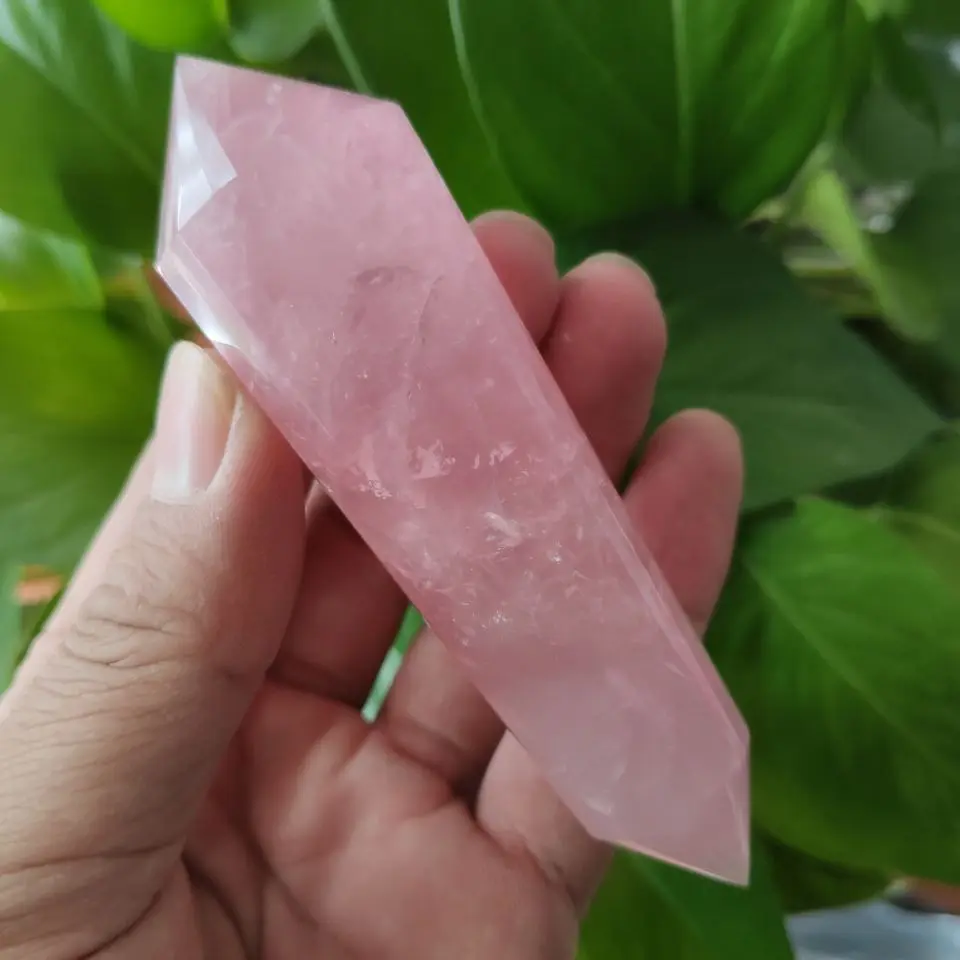 See Thru PINK Quartz CRYSTAL Point Wand VOGEL STYLE DT 24 Sided