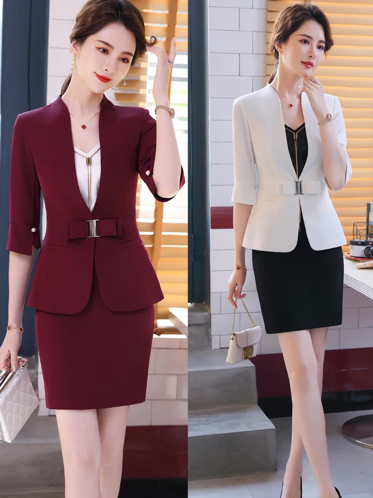 Costume de travail formel pour femmes, blazer de printemps et d'été, avec jupe et veste, ensemble OL