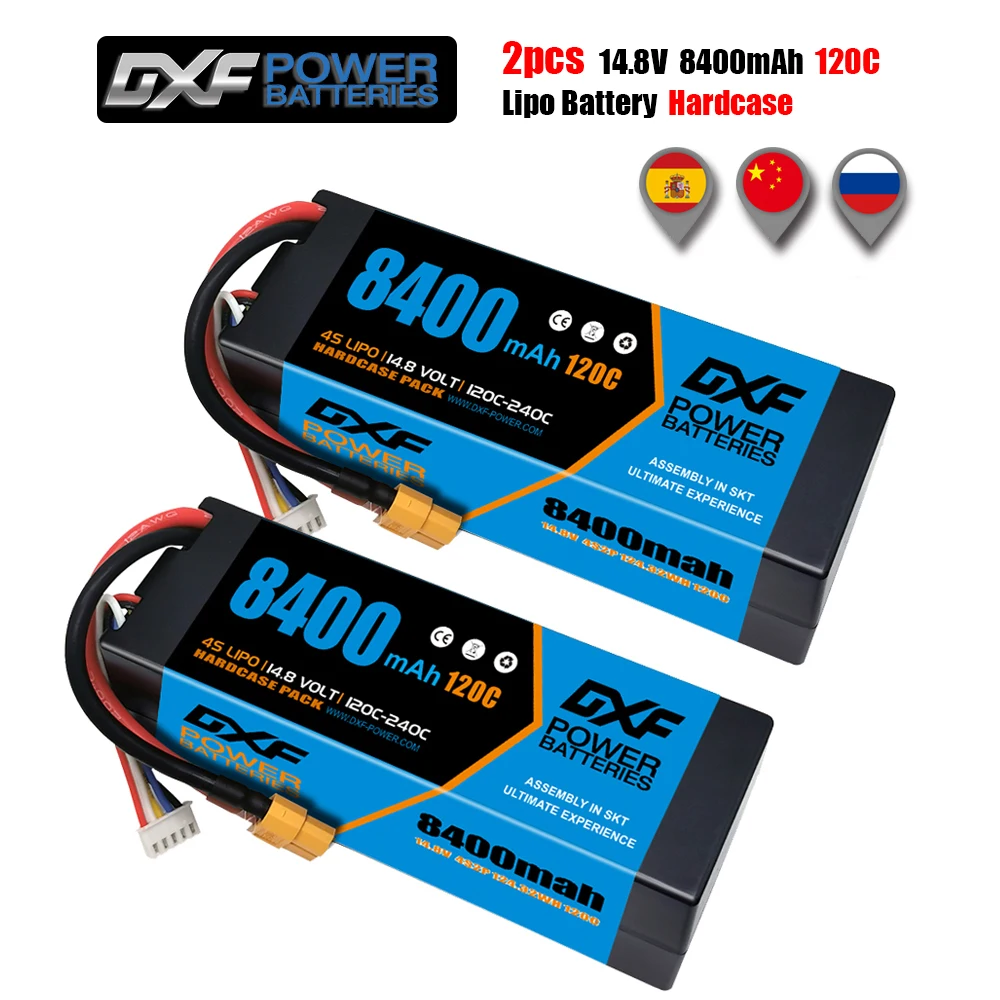 2PCS DXF Lipo battery 4S 14.8V 8400mah 6200mAh 120C 80C HardCase Lithium Polymer for RC Car Boat Drone Robot FPV truck