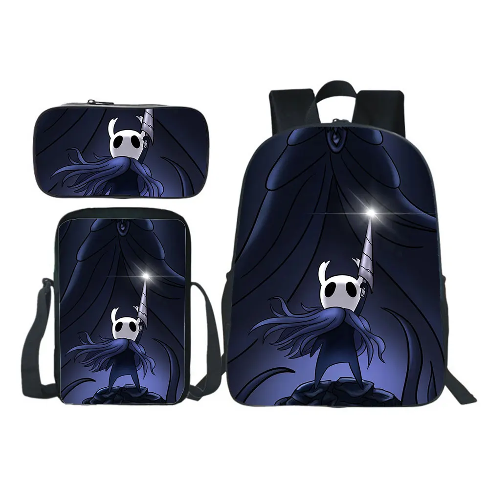 New Hollow Knight Cosplay Backpack 3pcs Set Boy Girl School Bag Teens Bookbag Rucksack Gift(backpack+shouder Bag+pen Bag)