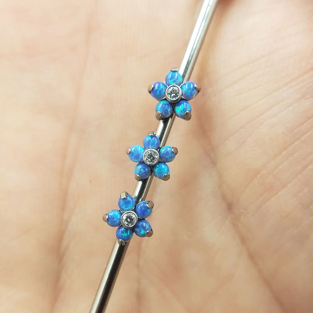 14G Implant Grade Titanium ASTM F136 6AL-4V-Eli Bezel Set Industrial Barbell Piercing Body Jewelry with Opal CZ Gem and Pearl