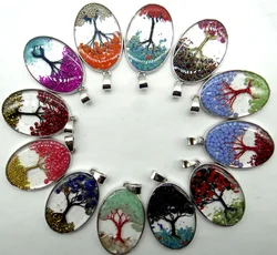 Natural stone Quartz Crystal Turquoises 7 Chakra Reiki Healing Tree pendant for diy Jewelry making necklace Accessories 10pcsA3