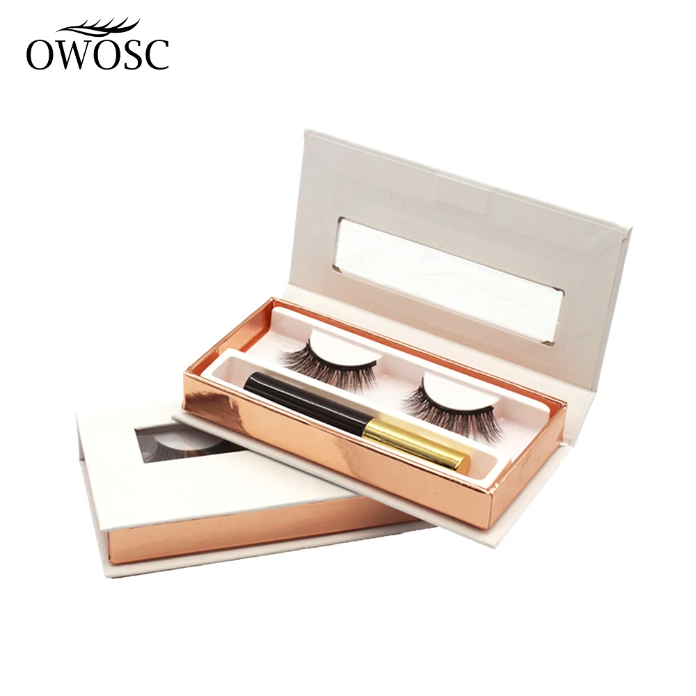 OWOSC 5D Mink Eyelash ขนตาปลอมแม่เหล็กอายไลเนอร์ธรรมชาติหนากันน้ำติดทนนานแต่งหน้าชุดโลโก้กล่อง