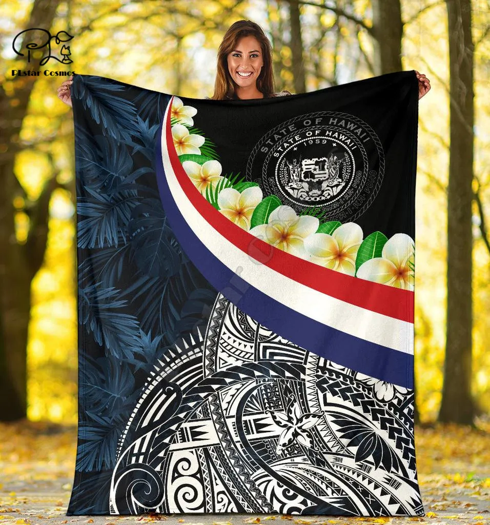 Hawaii Seal With Plumeria Style Blanket 3D printed Sherpa Blanket on Bed Home Textiles Dreamlike HOME ACCESSORIES