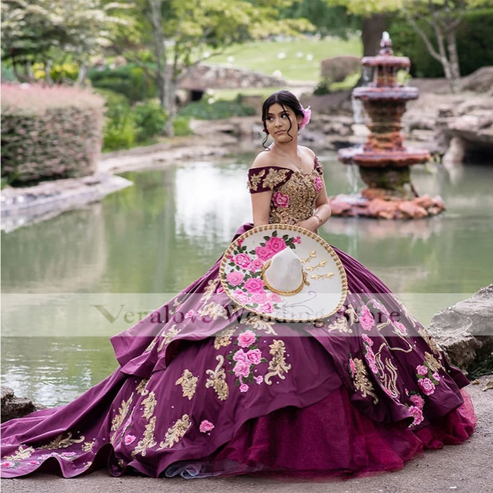 Vestidos de quinceañera con hombros descubiertos para niña mexicana, vestido de baile de graduación, Croset trasero, vestidos de fiesta de quinceañera, 2022