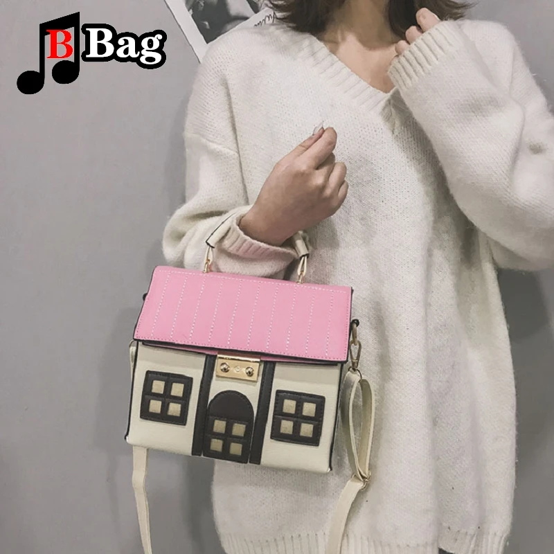 Women girls 3D Cartoon lovely house Handbag Fashion Shoulder Bag Personality Purse Female messenger bag Totes