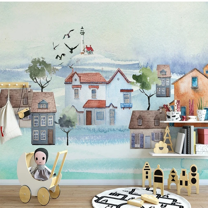 

Wallpaper Nordic Watercolor Cartoon House Mural Wall Cloth For Kids Bedroom Backdrop Decor Sticker Papel Pintado Pared Living