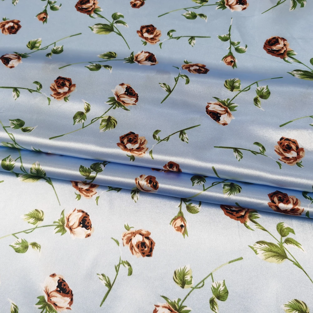 1 meter X 1.48 meter Retro Rose Satin Fabric Print Silky Charmeuse material For Scarf,Gown,Lining,Sewing,Diy