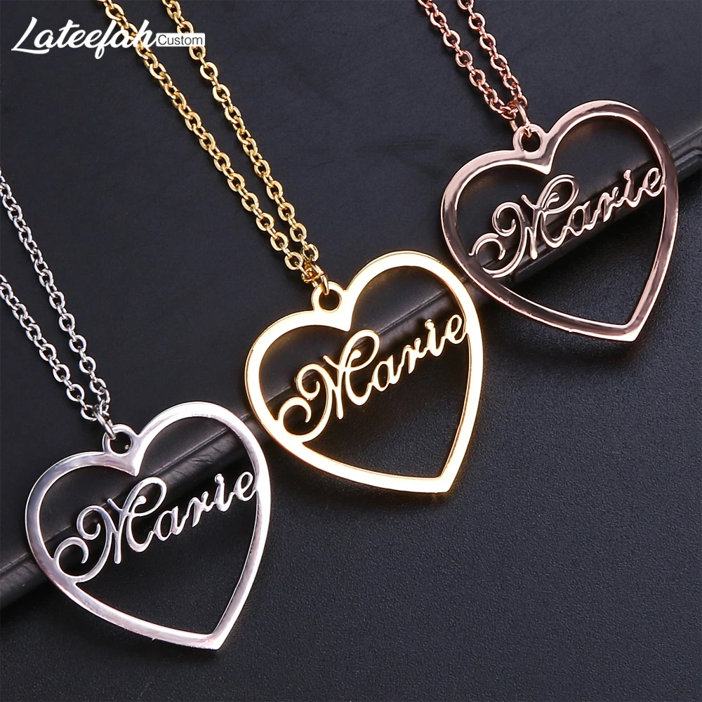 

Lateefah Stainless Steel Custom Necklace Name Heart Shape Pendants Necklaces Nameplate Women Kids Fashion Minimalist Jewelry