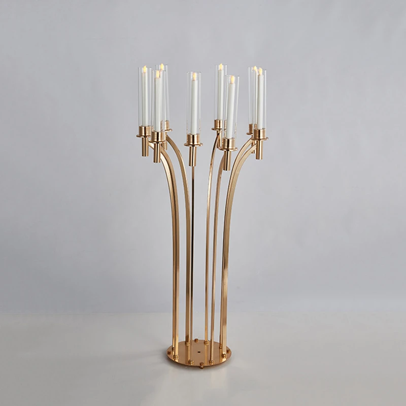 Metal Candelabra 8 Arms Candle Holders Acrylic Wedding Table Centerpieces Flowers Stand Candelabrum For Home Party Decor