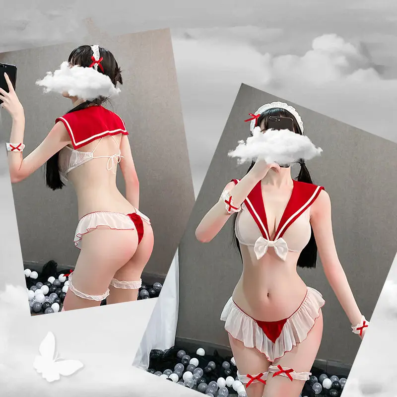 7ชิ้น/เซ็ต Kawaii เซ็กซี่กะลาสี COSPLAY เครื่องแต่งกายสำหรับสตรีสูงยืดหยุ่นร้อนเร้าอารมณ์โรงเรียนสาว Backless เครื่องแต่งกายชุด + ชุดชั้นใน
