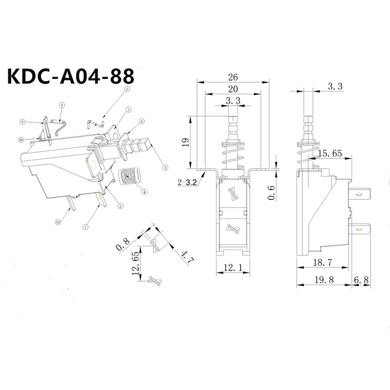 5pcs KDC-A04 Push Button Power Switch with lock amplifier power switch Disinfection cabinet water heater Amplifier TV switch