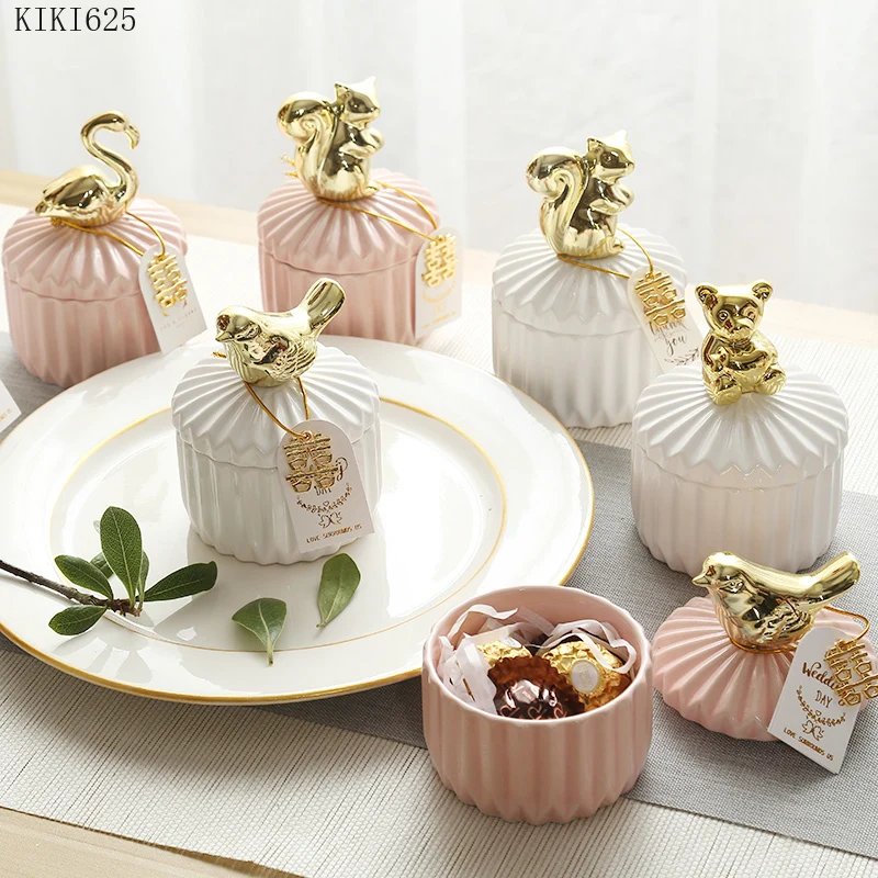 Nordic Golden Animal Ceramic Storage Jar Wedding Holiday Chocolate Candy Jar Dressing Table Jewelry Storage Box Home Decoration