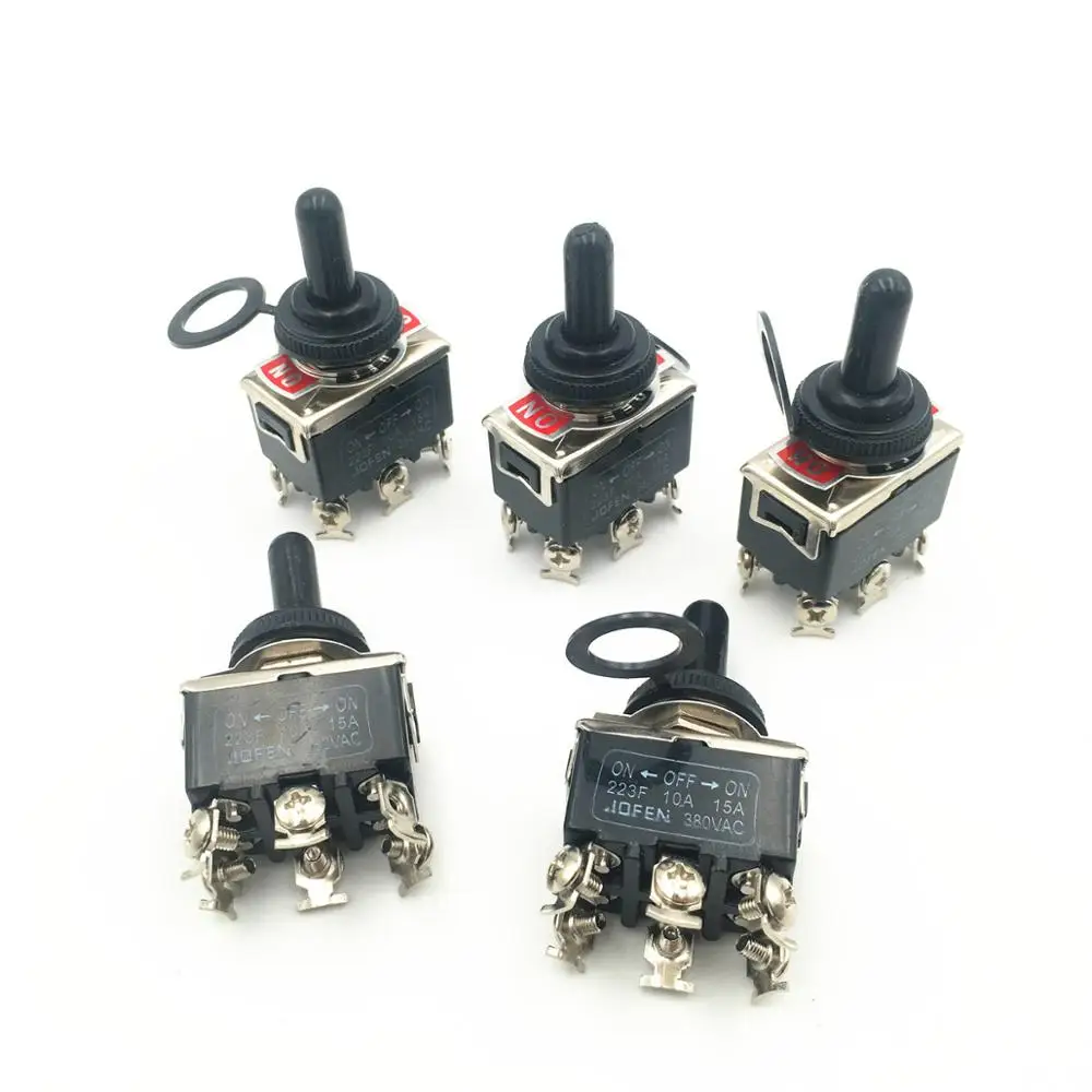 

5sets Momentary Toggle Switch 223F 6-Pin 3 Position ON-OFF-ON DPDT 15A 250VAC Self-reset Switches with Waterproof Cap