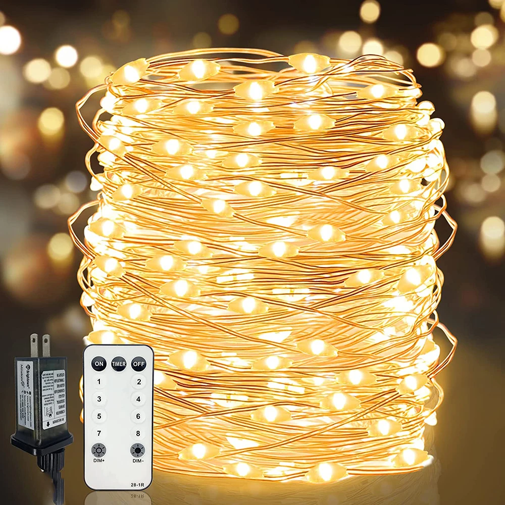 Remote control 10/20/30M Copper Wire Christmas Lights 4.5V Plug in 8 Modes Holiday Garland Lights For Xams tree Wedding Party