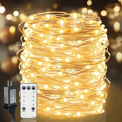 Remote control 10/20/30M Copper Wire Christmas Lights 4.5V Plug in 8 Modes Holiday Garland Lights For Xams tree Wedding Party