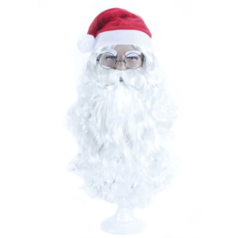 Christmas Santa Claus Beard Wig White Curly Long Synthetic Hair Adult Cosplay Costume Christmas Gift Role Play