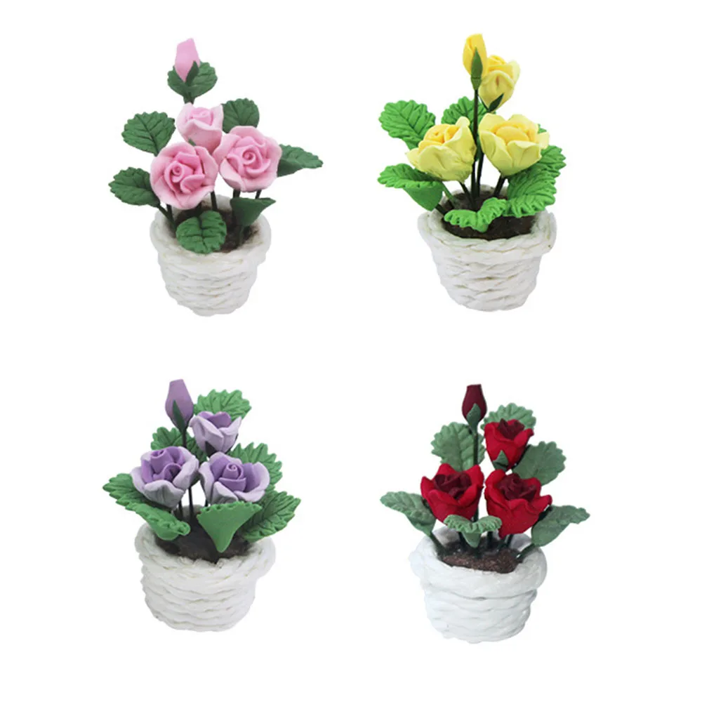 Miniature Flower Clay Dollhouse Fairy Garden Mini Plant Trees Ceramic Paint Furniture Bundles Artificial Flowers