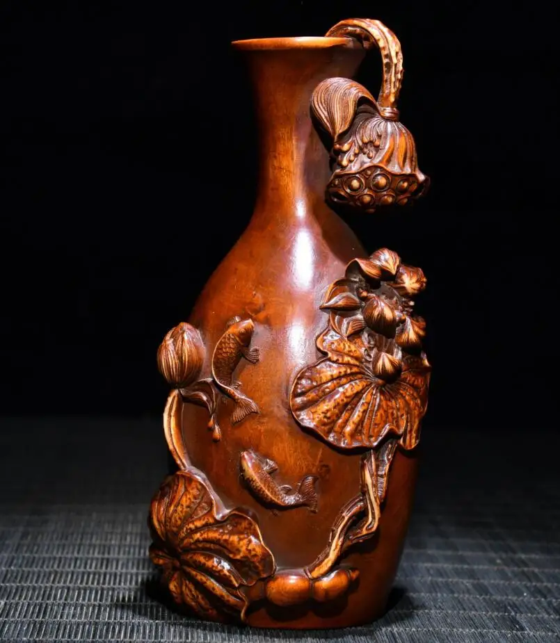 

Archaize seiko Hand-carved boxwood lotus vase crafts statue