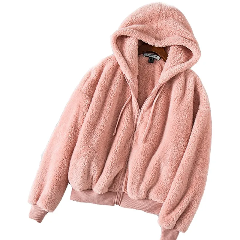 2020 Autumn And Winter New Lambswool Zipper Ladies Hoodie Plus Velvet Thick Loose Casual Women Sweatshirt Solid Color Girl Coat