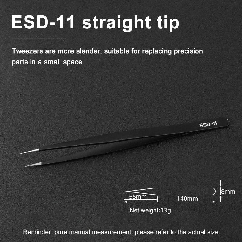 ESD ST Anti-static Stainless Steel Tweezers Maintenance Tools Industrial Precision Curved Straight Tweezers Repair Tools