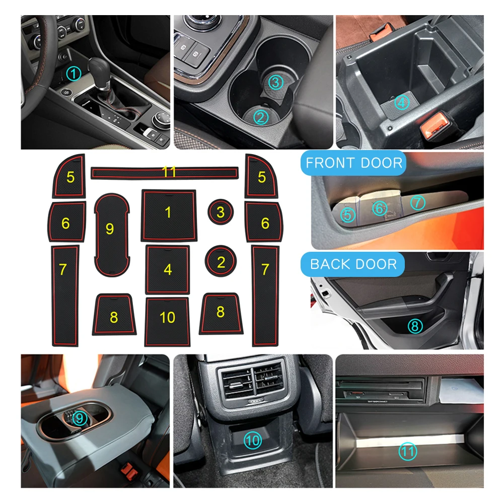 RUIYA for Seat Ateca SUV 2017 2018 2019 Car Door Groove Mat Anti-slip Slot Pad Auto Interior Seat Ateca Accessories 2019