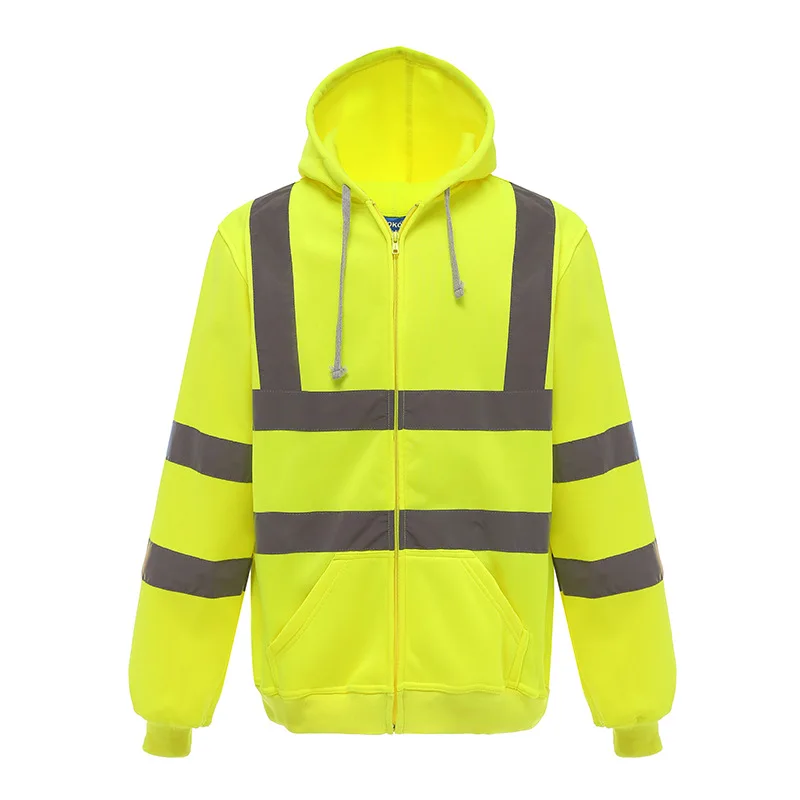 Hi Vis Hooded Pullover Sweat Shirt Meet ANSI Class 3 Safety Hoody Workwear Men Knit Lining Full Zip Hooded Reflective Hoodies