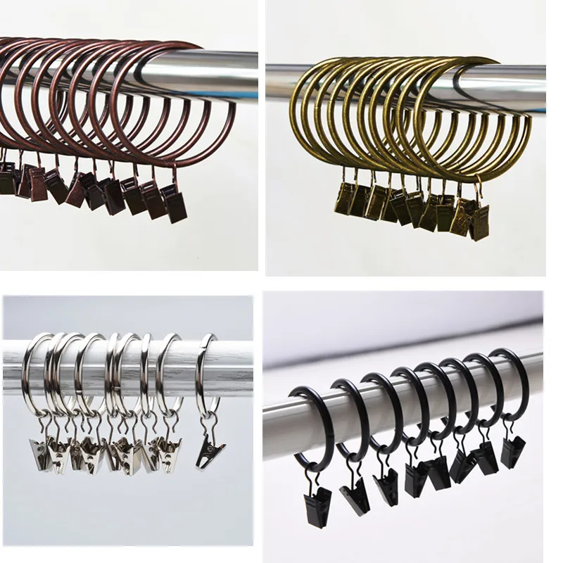 10Pcs/set Home Decoration Rod Clips Window Shower Clamps Bath Metal Curtain Ring Hook Retro Clothespin Pole Buckle Accessories