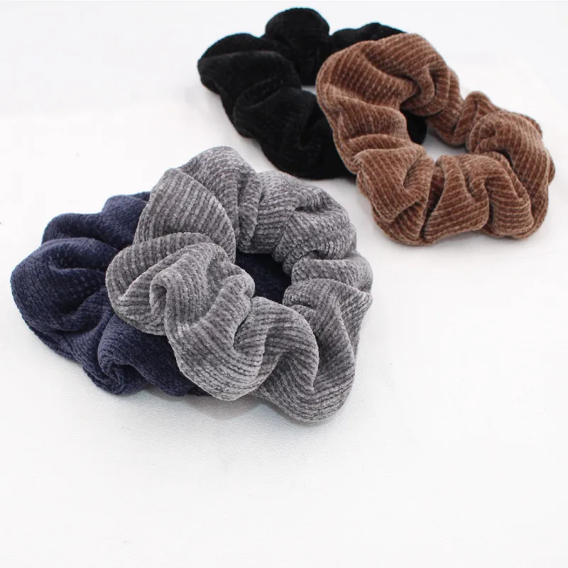 Fashion Chenille Knitted Hair Scrunchies Big Solid Stripped Head Band Winter Warm Hair Tie Ponytail Holder For Long Thick Hair