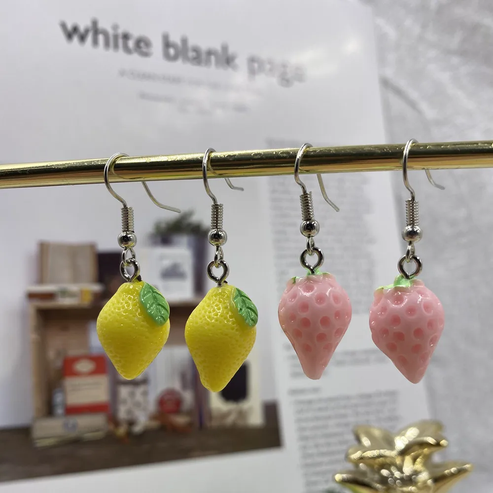 Fashion Cute Lemon Strawberry Earrings Punk Jewelry For Cool Women Girl Friendship Gifts