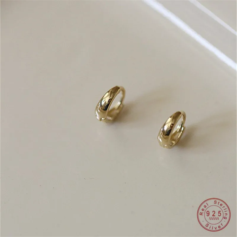 925 Sterling Silver 14k Gold Plated Simple Geometric Glossy Earrings for Women Temperament Korean Jewelry Accessories