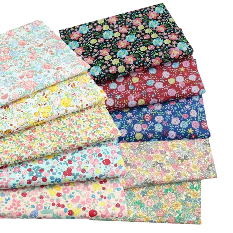 100% Cotton Twill Fabric DARK BLUE RED Pink Yellow Rose Flower Rabbit Bowknot For Summer Clothes Dress Craft Quilt Patchwork