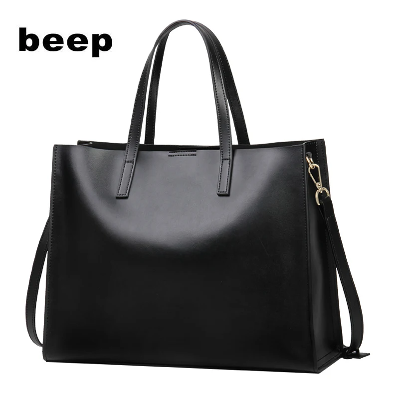 Beep New Superior cowhide Luxury fashion women Genuine Leather bag Simple women leather tote shoulder bag big women's bag