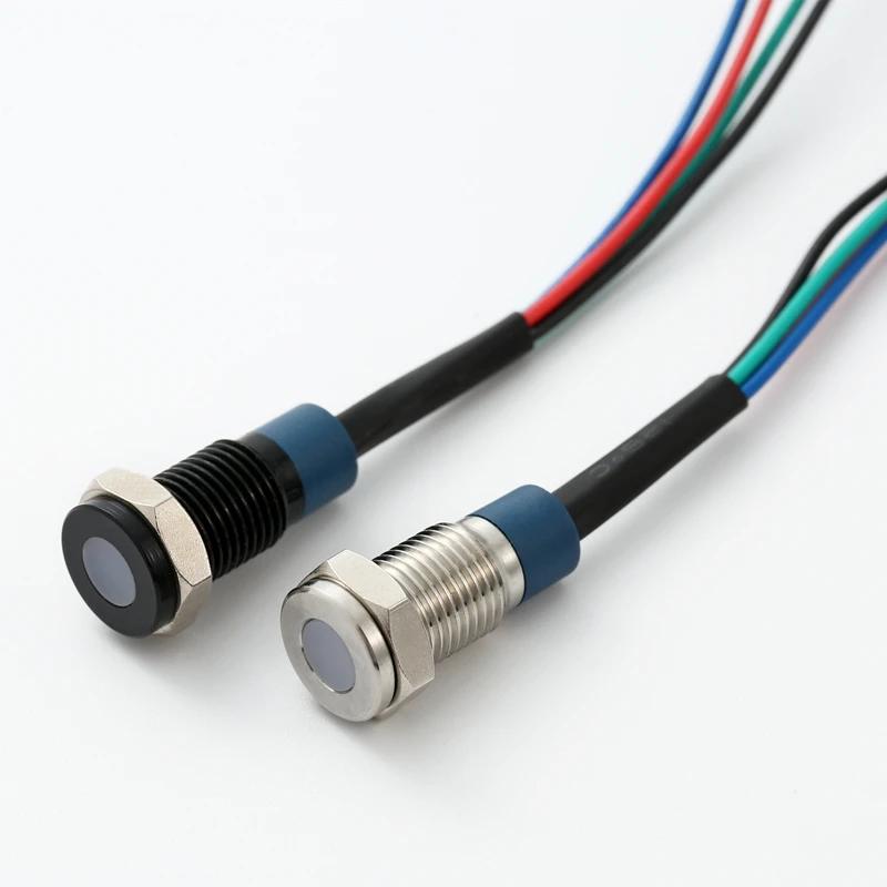 ELEWIND flat head 8mm 10MM 12MM metal IP67 sealed RGB three color led indicator light  signal pilot  lamp with 15cm cable