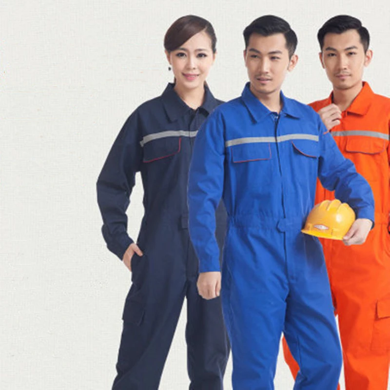 Woman Men Work-Overalls Working Uniforms Spring Thin Reflective Stripe Coveralls Welding Car Workshop Mechanic Clothes