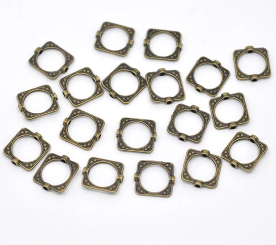 DoreenBeads Retail Antique Bronze Square Bead Frames For Jewelry Making DIY Tools (Fit 10mm Bead)15x14mm,sold per pack of 100