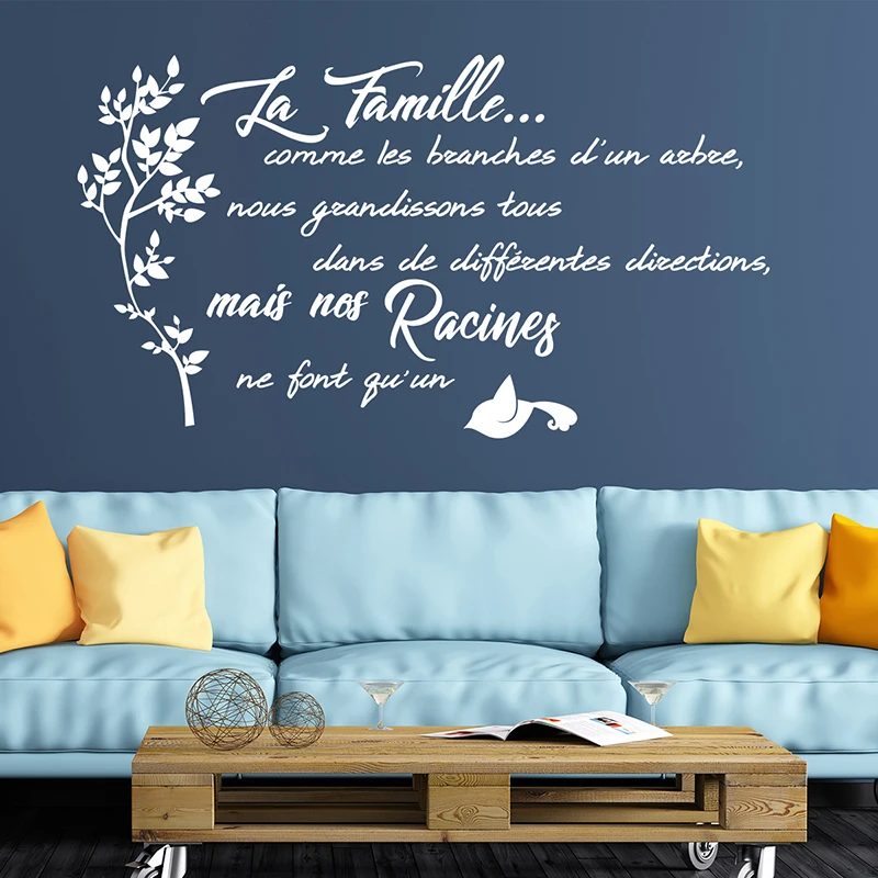 French Quotes Art Vinyl Sticker La Famille Comme Les Branches D'un Arbre For Living Room Self-adhesive Wallpaper Murals E426