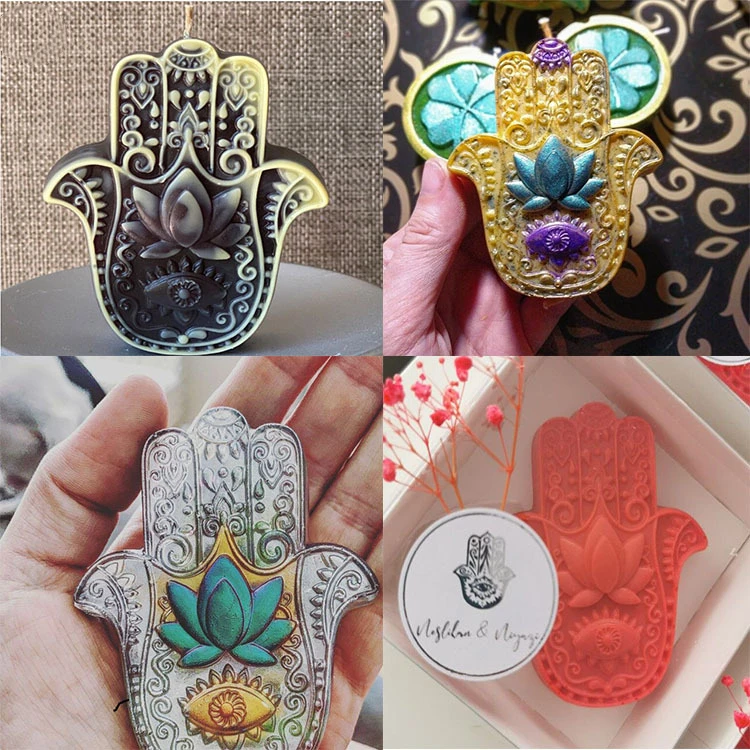 Lotus Hamsa Hand Epoxy Resin Silicone Cake Mold Hand of Fatima Candle Soap Molds Chocolate Tool M086