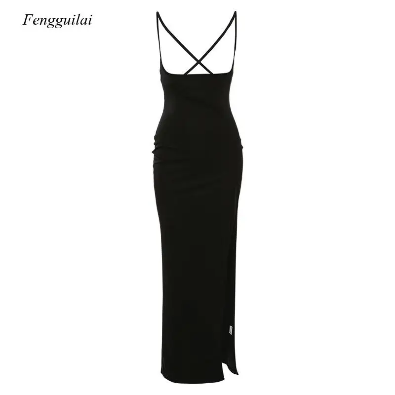 Sommer Frühling 2021 Neue frauen Tragen Strumpf Sexy Open Back Split Schlank Elegante Party Straße Tragen Kleid