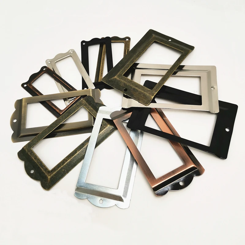 10pcs Iron Antique Brass Metal Label Pull Frame Handle File Name Card Holder For Furniture Cabinet Drawer Box Case Bin 80x51mm