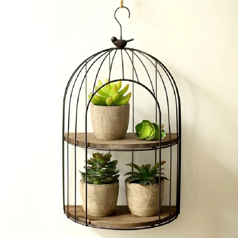 

Vintage Wrought Iron Balcony Bird Cage Rack, Wall Flower Hanging Decoration Desktop Mini Storage Rack