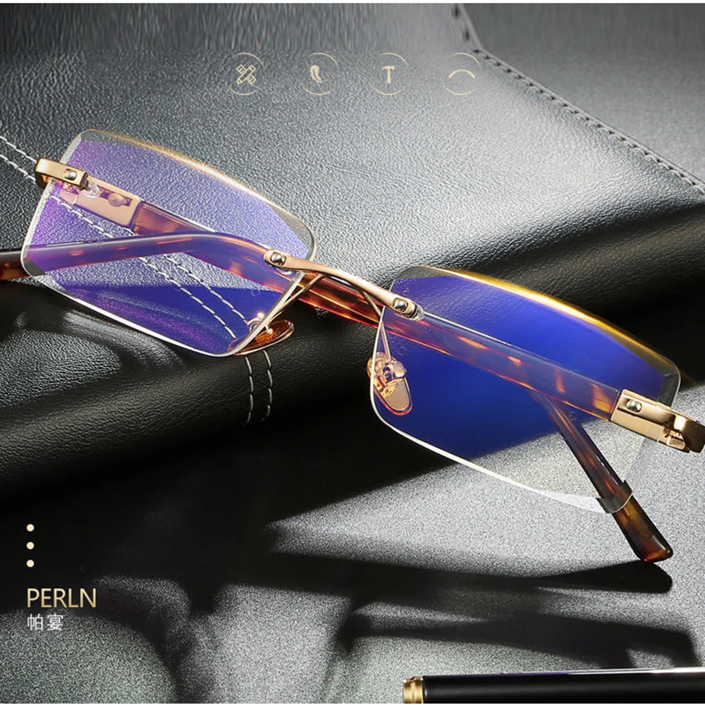 

Limited Luxury Diamond Cut-edges Rimless Progressive Reading Glasses Multifocals Special Model +0.75 +1 to +4