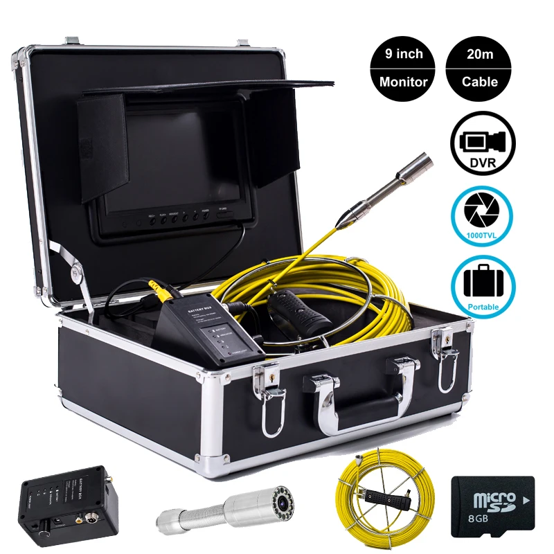 

Waterproof 23m Endoscope Video Camera 20m Industrial Drain Pipe Sewer Inspection System 9" Display 8GB SD Card With DVR Recorder