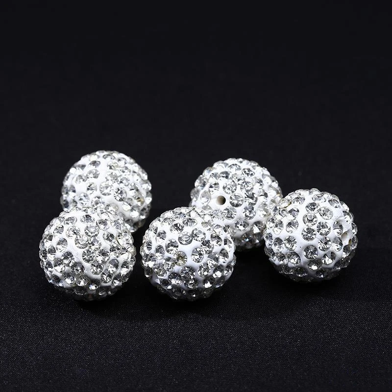 Cuentas espaciadoras sueltas para fabricación de pulseras y collares, cuentas redondas de arcilla de cristal checo blanco, pavé de diamantes de