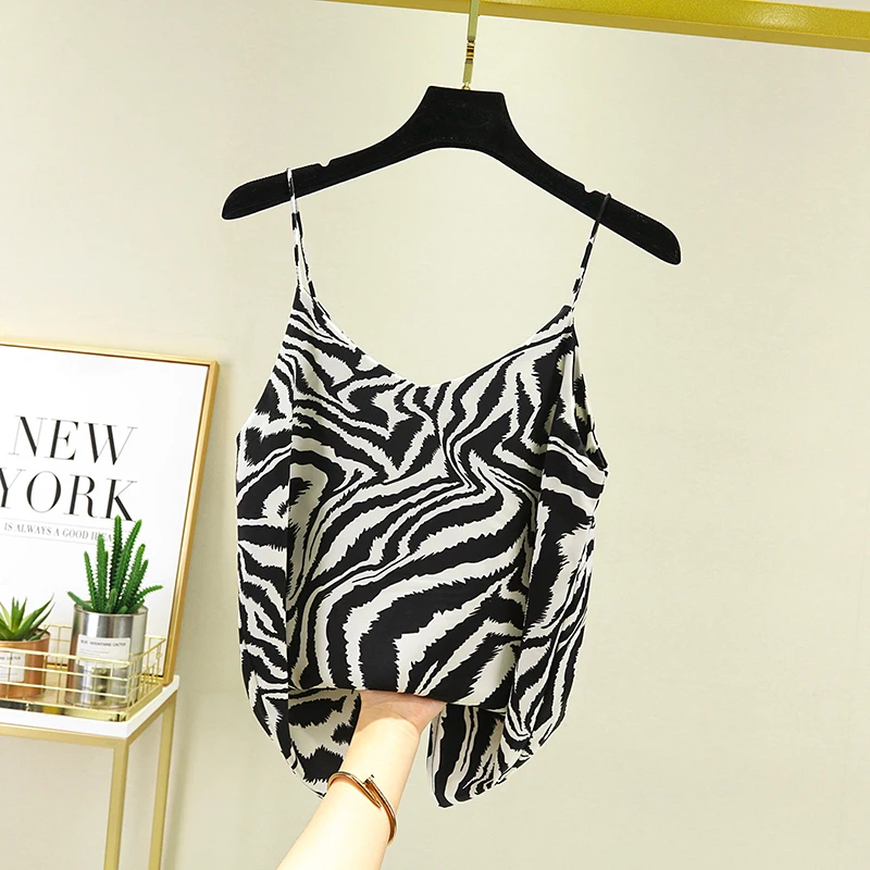 Zebra Grain Halter Vest Female Satin Soft Summer Wear Outside Tank Top Camisole Feminine