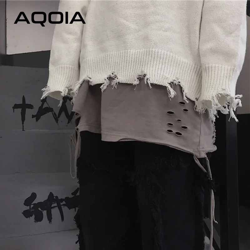 2022 Spring Streetwear Ripped Hole Women Knitted Sweaters Pullovers Long Sleeve Solid Color Loose Plus Size Sweater Women Tops