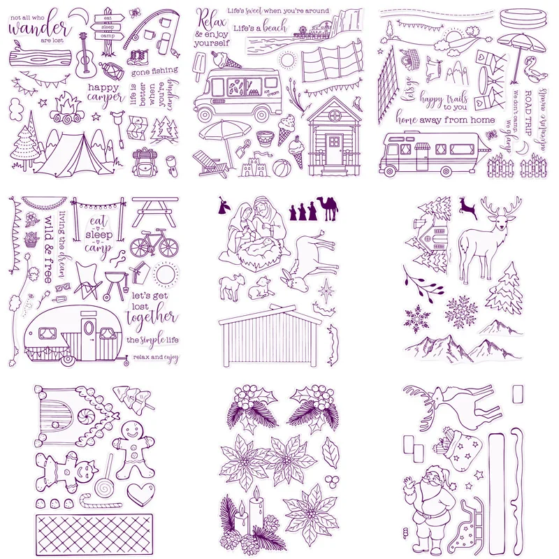 

Пряничный домик Рождественский Санта-Клаус Пуансеттии Караван Прозрачный штамп Прозрачные штампы для DIY Скрапбукинг открытки поделки