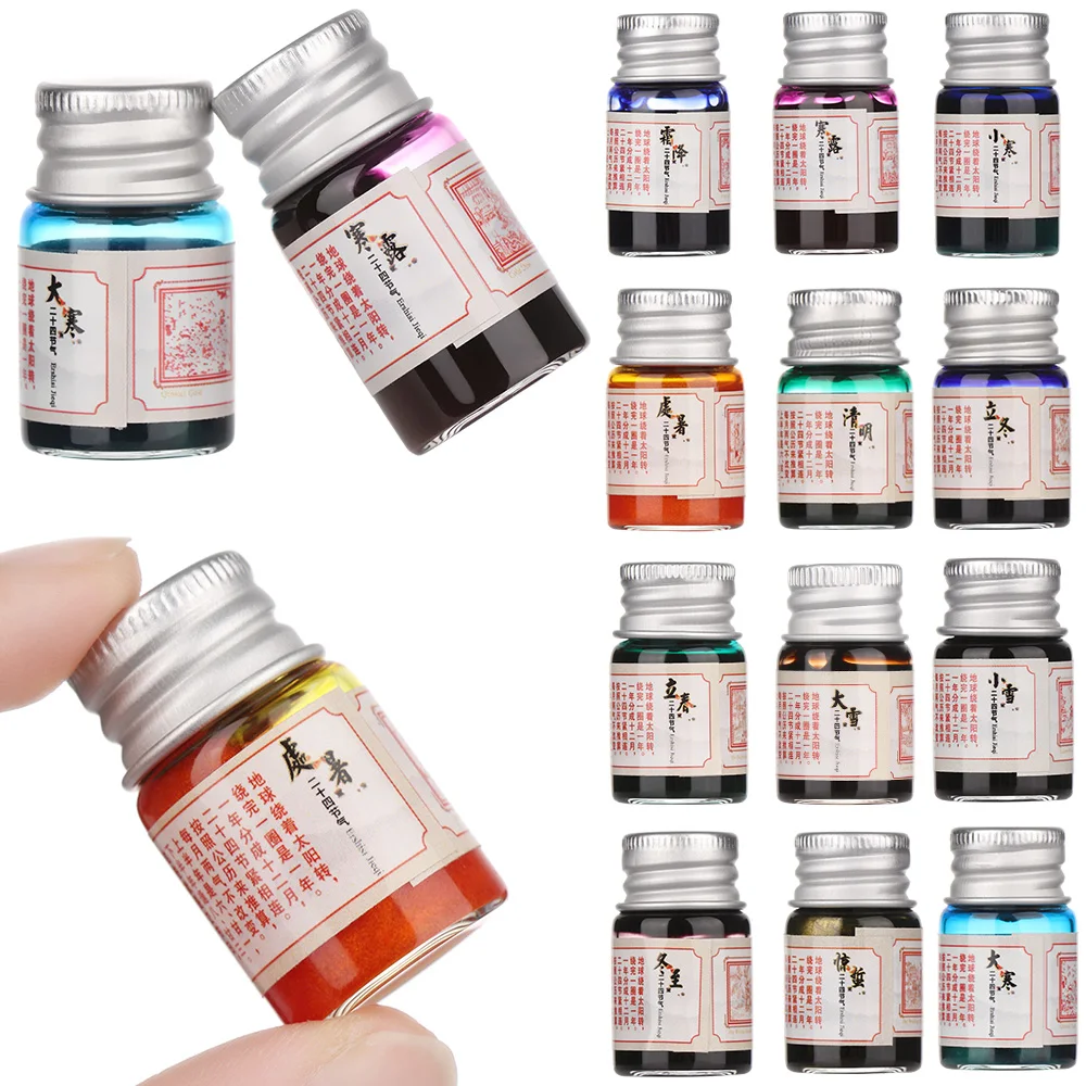 New 5ML 24 Colors Carbon-free Ink Calligraphy Writing Paint Fountain Pen Glitter Powder Ink Feather Pen Ink Office School Supply