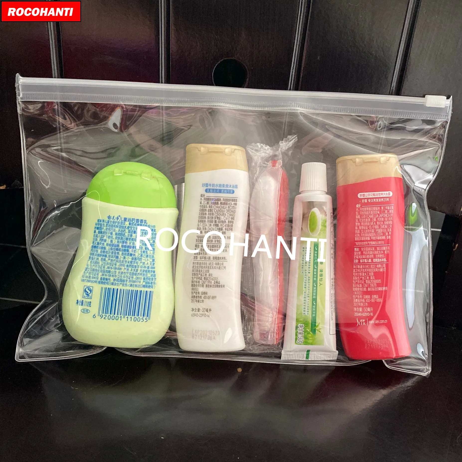 50pcs Custom LOGO eco materials Waterproof Transparent Clear Zipper Bag Recycled Plastic EVA Packaging Bags for Swimsuit Bikinis